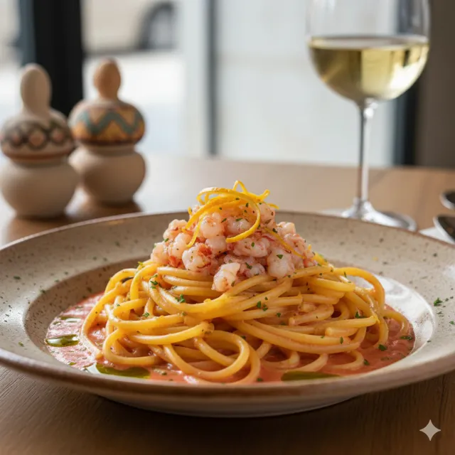 Spaghettoni ai Gamberi Rossi di Gallipoli e Agrumi